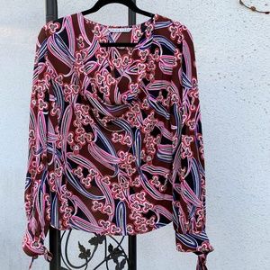 Brand New Trina Turk Floral Drape Neckline Silk Top M